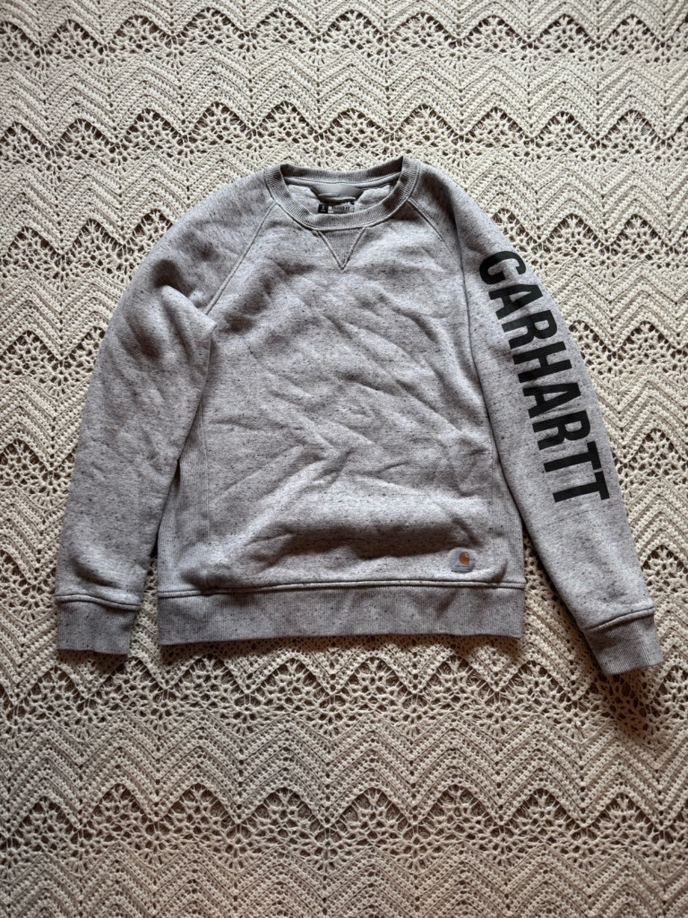 Carhartt Women’s Gray Logo Sleeve Crewneck Sweater Relaxed Fit Size Small